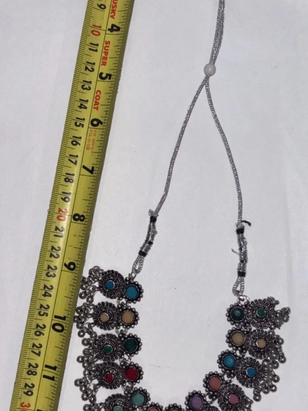 Boho Oxidized Silver Tone Statement Bib Necklace Multi Color Stone Tribal Dangle
